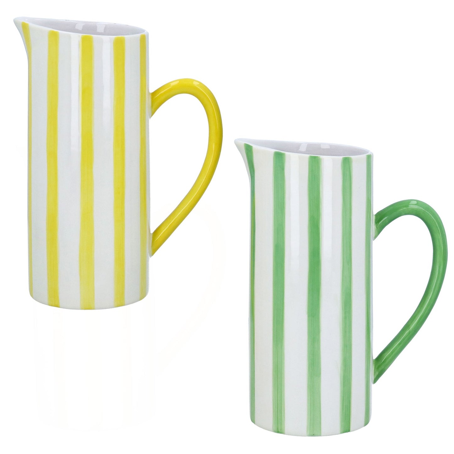 Gisela Graham Ceramic Jug Yellow/Green Stripe