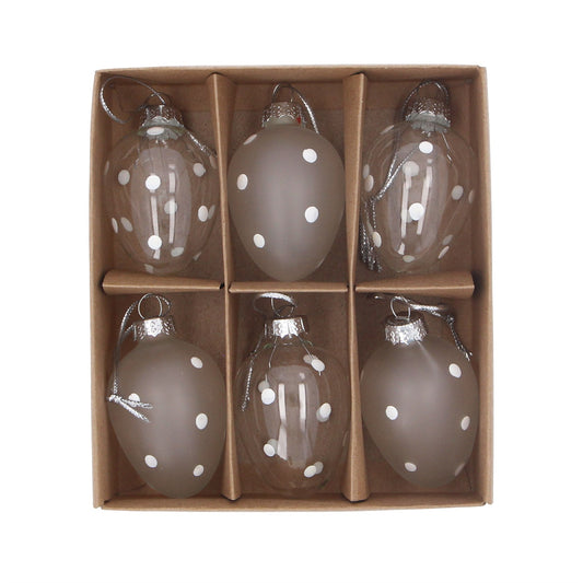 Gisela Graham Frosted/Clear Glass Egg Decoration with White Dots