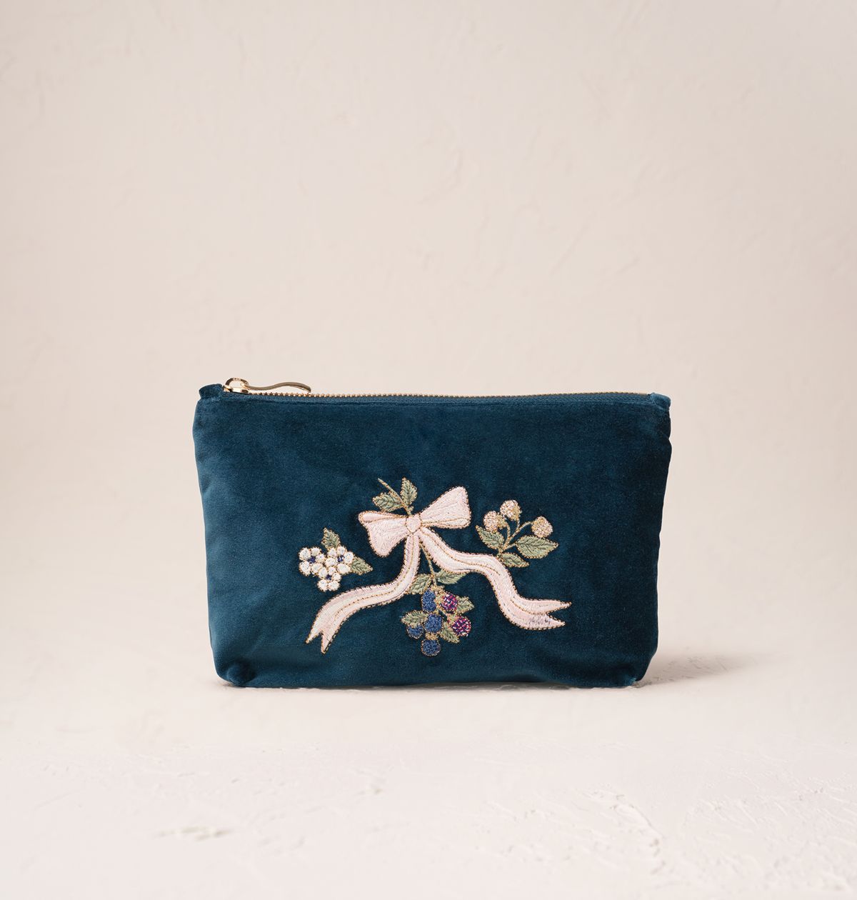 Elizabeth Scarlett Ink Blue Velvet Mini Pouch - Berries & Bows