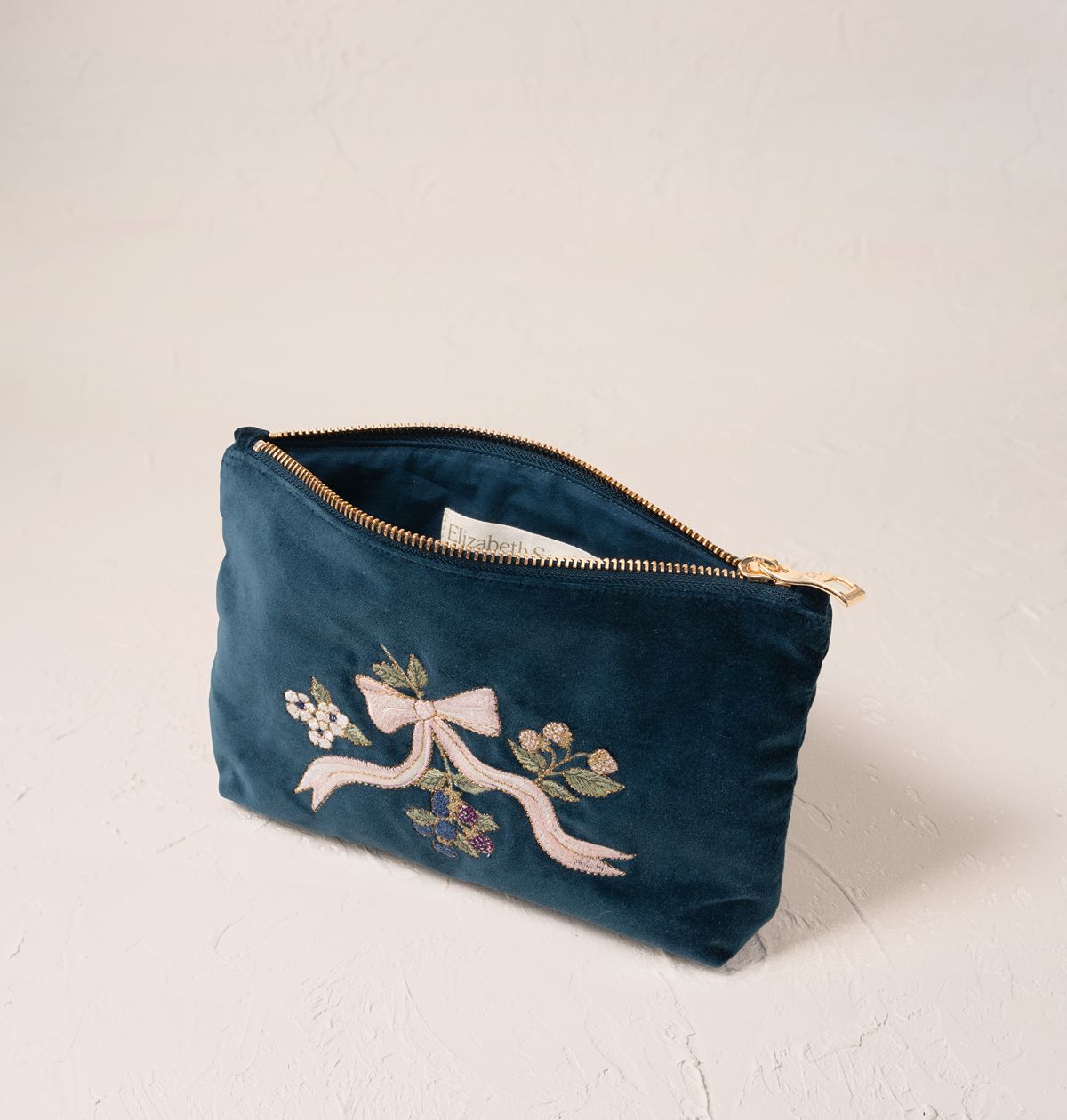 Elizabeth Scarlett Ink Blue Velvet Mini Pouch - Berries & Bows