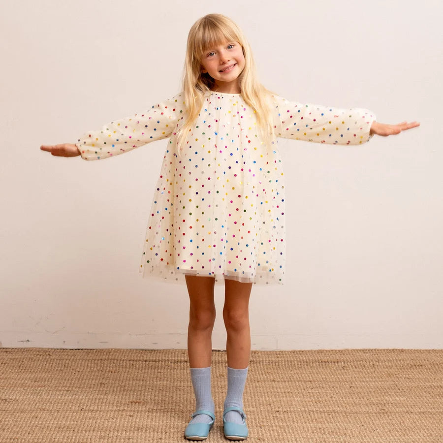 Bob & Blossom Vanilla Spot Balloon Sleeve Dress