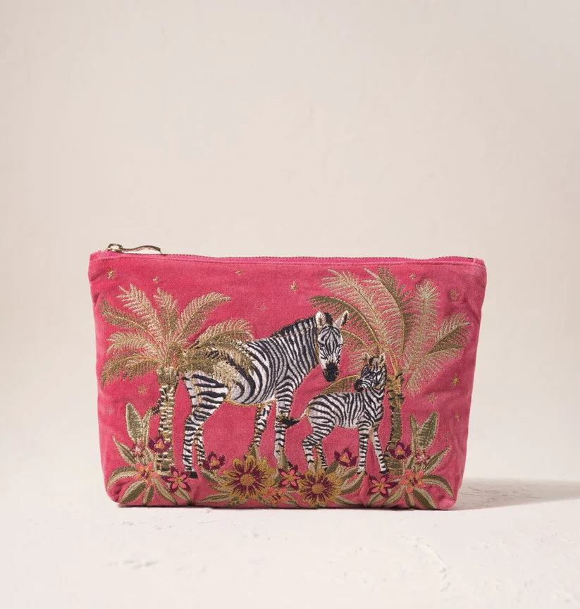 Elizabeth Scarlett Peony Velvet Everyday Pouch - Botanical Zebra
