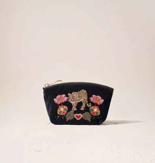 Elizabeth Scarlett Charcoal Velvet Coin Purse - Celestial Leopard
