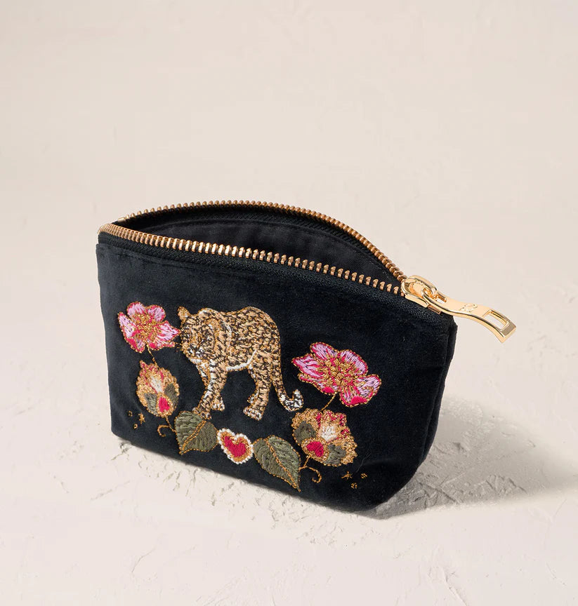 Elizabeth Scarlett Charcoal Velvet Coin Purse - Celestial Leopard