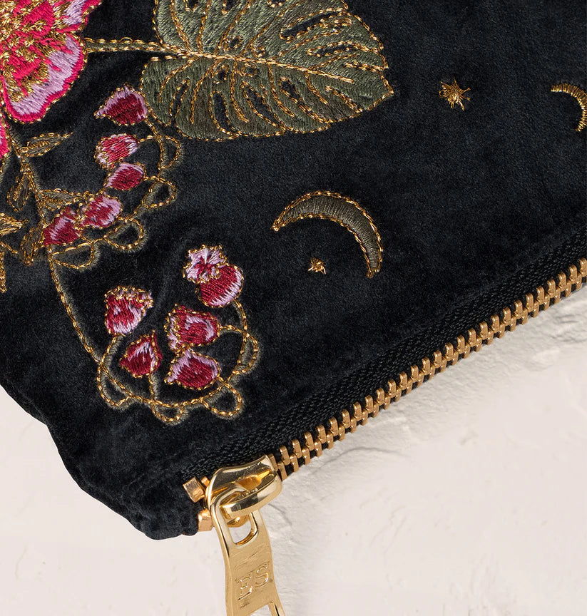 Elizabeth Scarlett Charcoal Velvet Everyday Pouch - Celestial Leopard