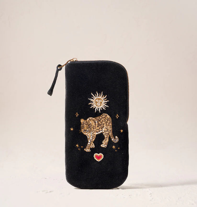 Elizabeth Scarlett Charcoal Velvet Glasses Case - Celestial Leopard