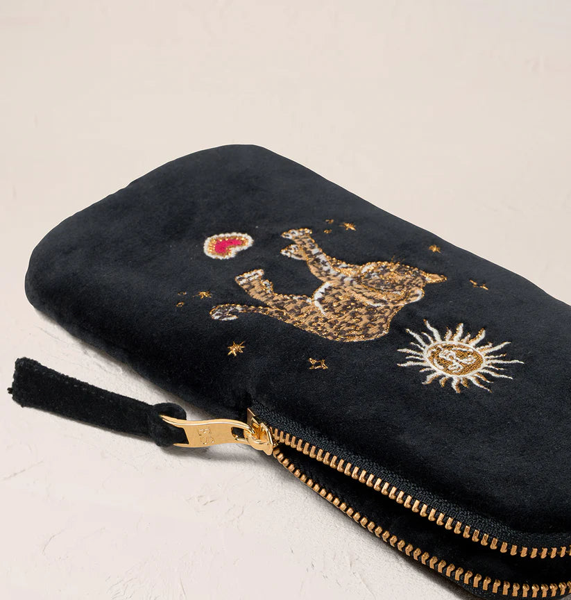 Elizabeth Scarlett Charcoal Velvet Glasses Case - Celestial Leopard