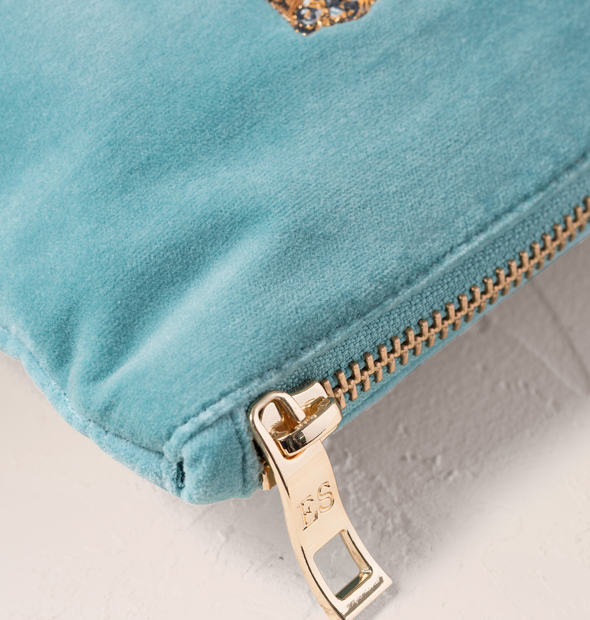 Elizabeth Scarlett Dusky Teal Velvet Mini Pouch - Celestial Tigers