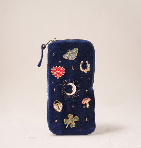 Elizabeth Scarlett Navy Velvet Glasses Case - Cosmic Charms