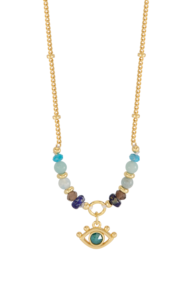 Estella Bartlett Evil Eye Faceted Blue Mix Beaded Necklace