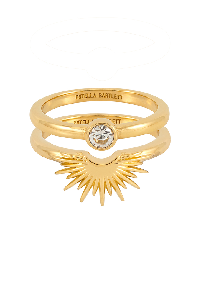 Estella Bartlett Sunburst Ring and CZ Solitaire Stacking Set