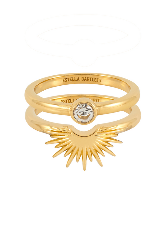Estella Bartlett Sunburst Ring and CZ Solitaire Stacking Set