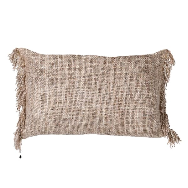 Ecru Woven Cotton Fringed Cushion Cover