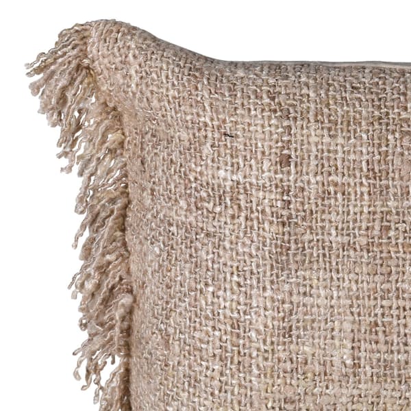 Ecru Woven Cotton Fringed Cushion Cover