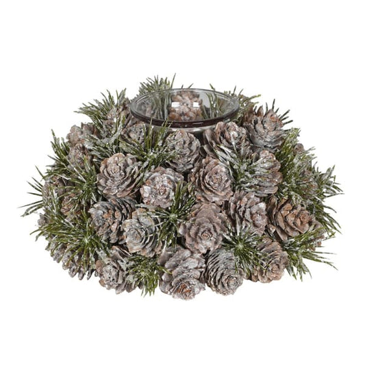 Frosted Pinecone Candle Holder - Round