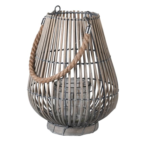 Large Light Grey Rope Handle Willow Lantern