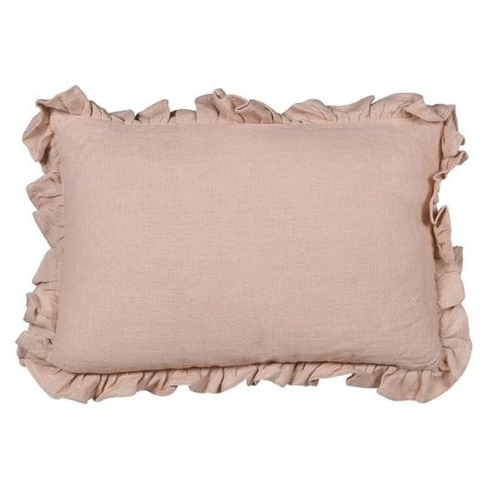 Rose Pink Frill Linen Cushion