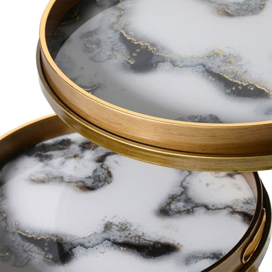 Nest of 2 White Marble Effect Tray Tables