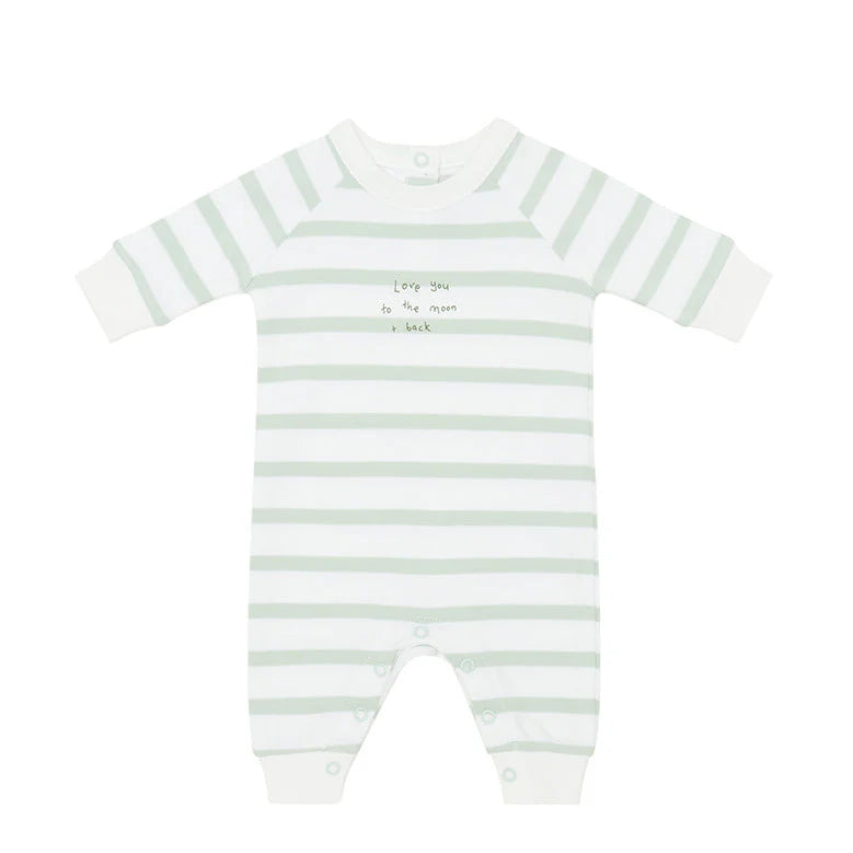 Bob & Blossom Powder Blue & White Love You To The Moon And Back Breton Striped All-in-One