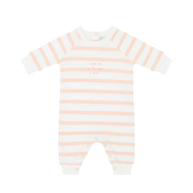 Bob & Blossom Powder Pink & White Love You To The Moon And Back Breton Striped All-in-One