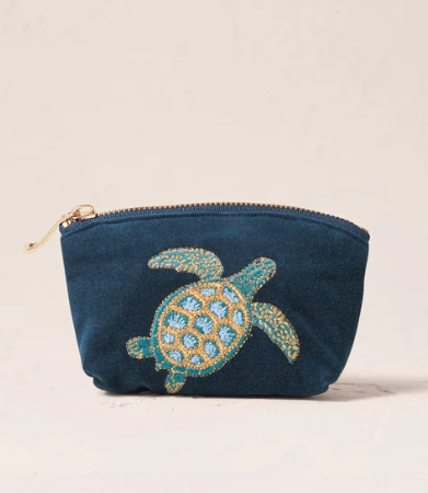 Elizabeth Scarlett Velvet Coin Purse - Turtle Conservation Marine Navy