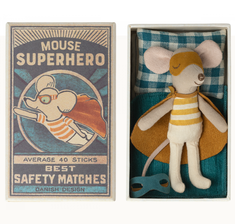 Maileg Super Hero Mouse Little brother in a Matchbox
