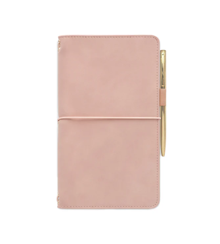 Suedette Folio With Pen - Dusty Pink