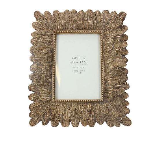 Gisela Graham Antique Gold Resin Feather Picture Frame