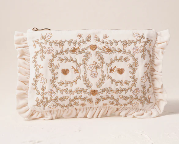 Elizabeth Scarlett Mediterranean Garden Bride Cream Velvet Everyday Pouch