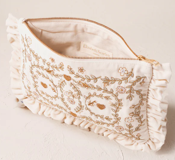 Elizabeth Scarlett Mediterranean Garden Bride Cream Velvet Everyday Pouch