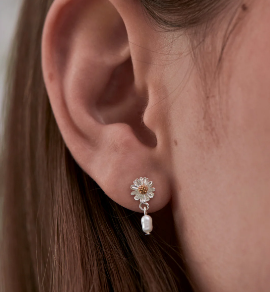 Estella Bartlett Silver Plated Wildflower Pearl Drop Studs