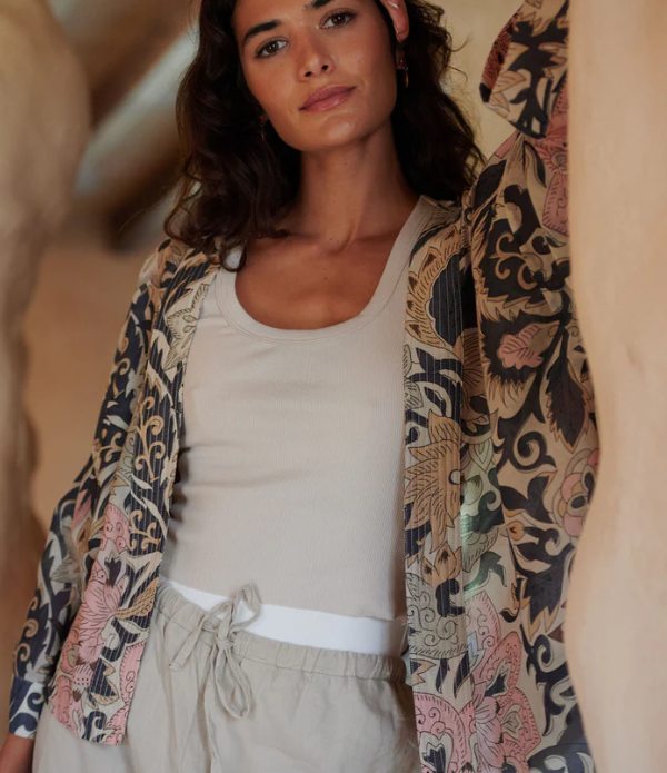 One Hundred Stars Block Taupe Kimono