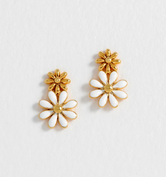 Estella Bartlett White Enamel Double Flower Studs