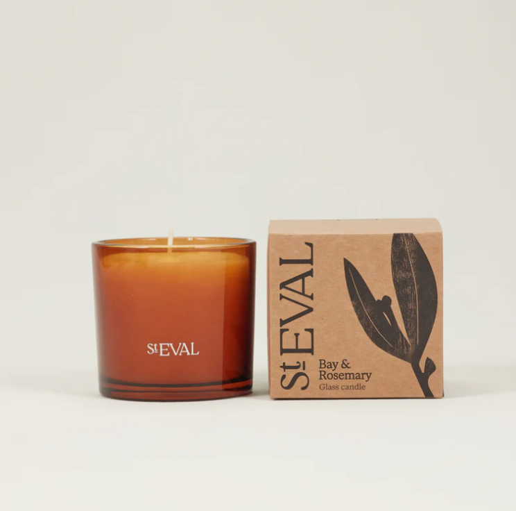 St Eval Bay & Rosemary Amber Glass Candle