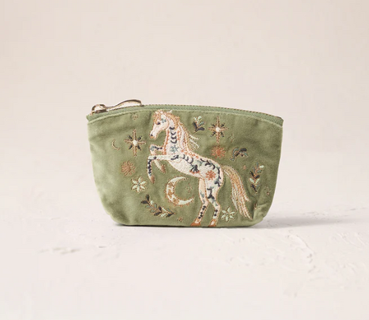 Elizabeth Scarlett Olive Velvet Coin Purse - Mystical Horse