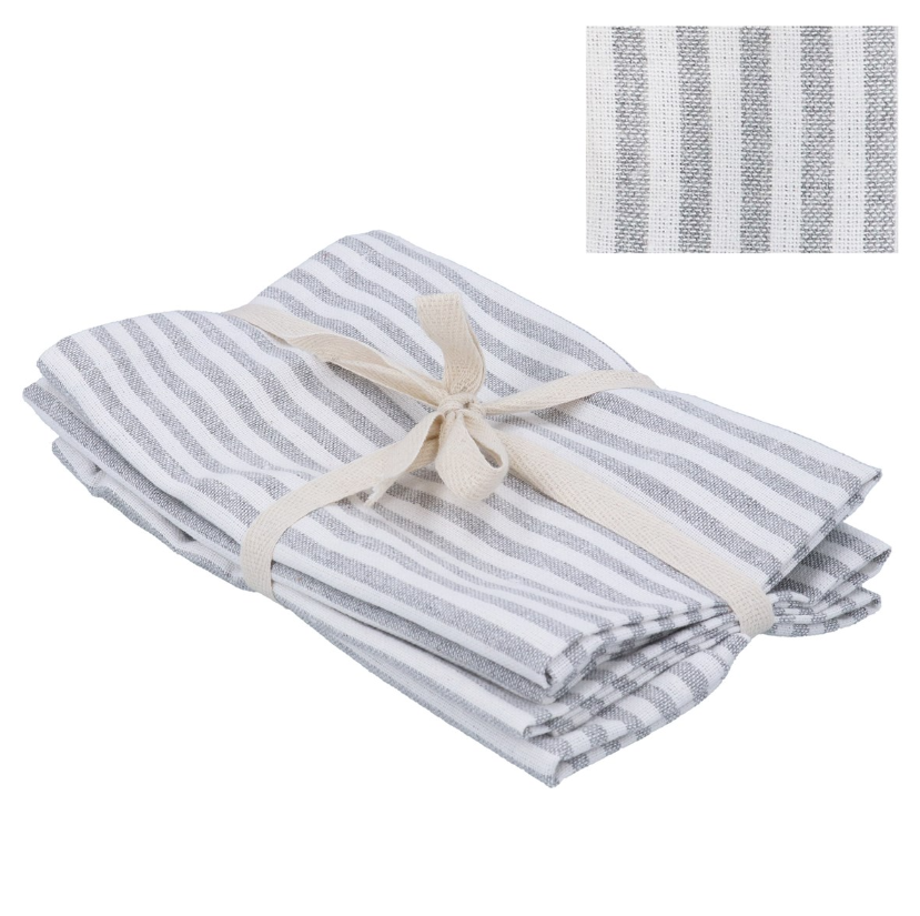 Gisela Graham Pack/4 Cotton Napkin 40cm - Grey Mix Stripe