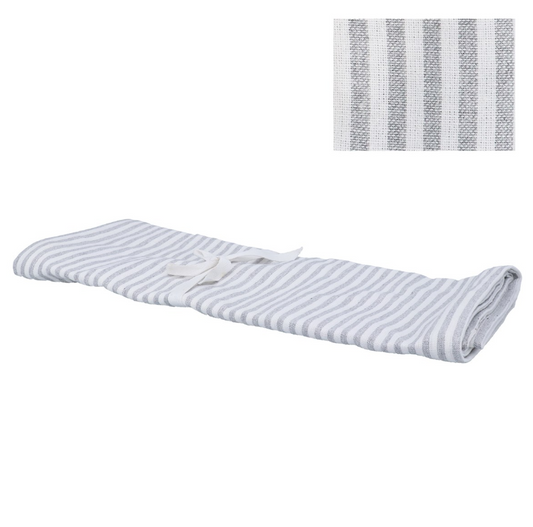 Gisela Graham Cotton Table Runner 200cm - Grey Mix Stripe