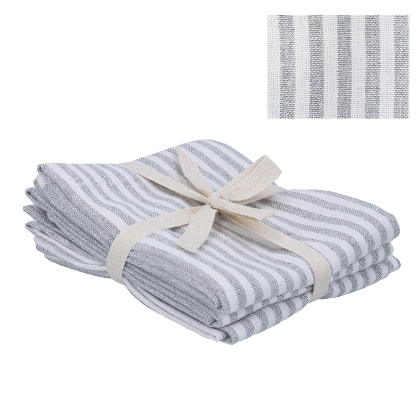 Gisela Graham Pack/3 Cotton Tea Towel 75cm - Grey Mix Stripe