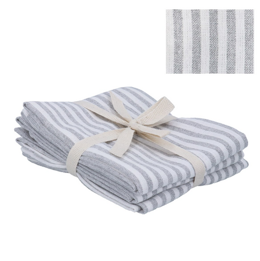 Gisela Graham Pack/3 Cotton Tea Towel 75cm - Grey Mix Stripe