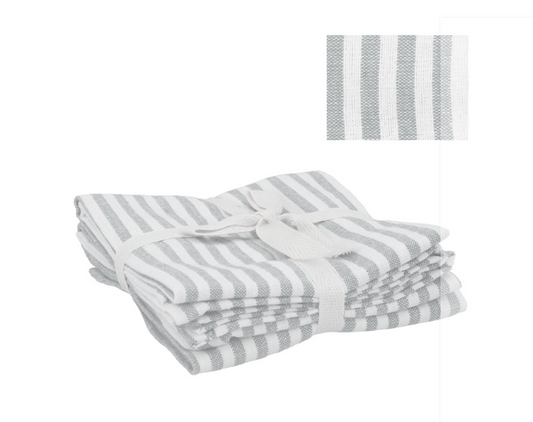 Gisela Graham Pack/3 Cotton Tea Towel 75cm - Green Mix Stripe