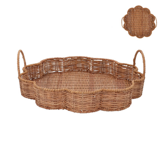 Gisela Graham Rattan Flower Shape Tray with Handles