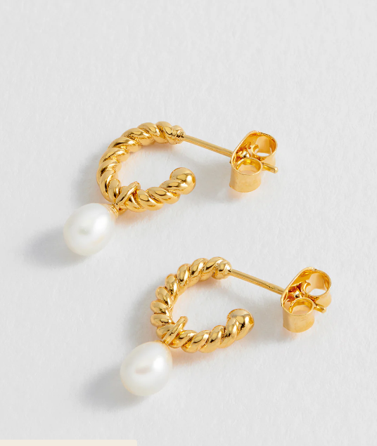 Estella Bartlett Gold Plated Pearl Drop And Twist Hoop Earrings