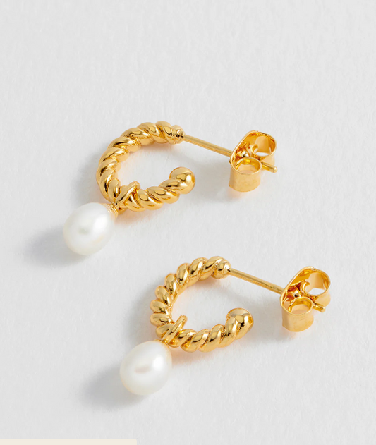 Estella Bartlett Gold Plated Pearl Drop And Twist Hoop Earrings