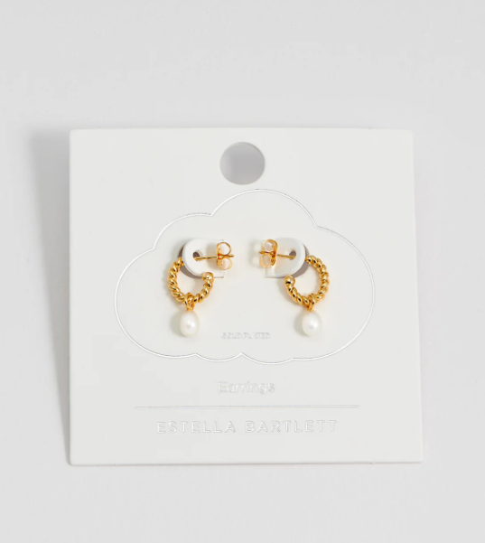 Estella Bartlett Gold Plated Pearl Drop And Twist Hoop Earrings