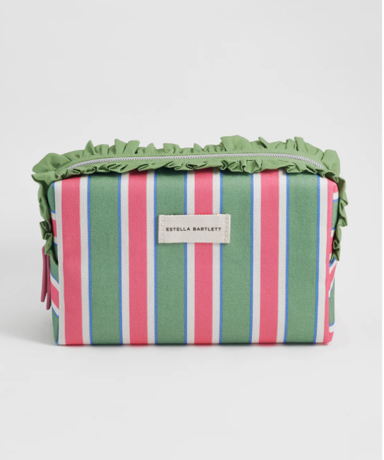 Estella Bartlett Green Stripe Ruffle Wash Bag