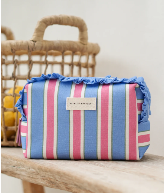 Estella Bartlett Blue Stripe Ruffle Wash Bag