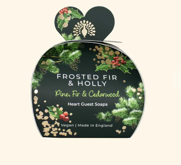 The English Soap Company Christmas Tidings Frosted Fir and Holly Heart Guest Soaps