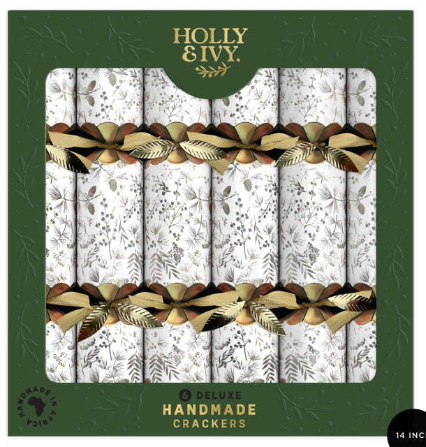 Holly & Ivy Deluxe Crackers - Tonal Watercolour & Gold Sprigs