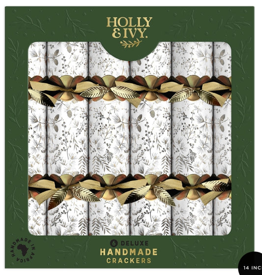 Holly & Ivy Deluxe Crackers - Tonal Watercolour & Gold Sprigs