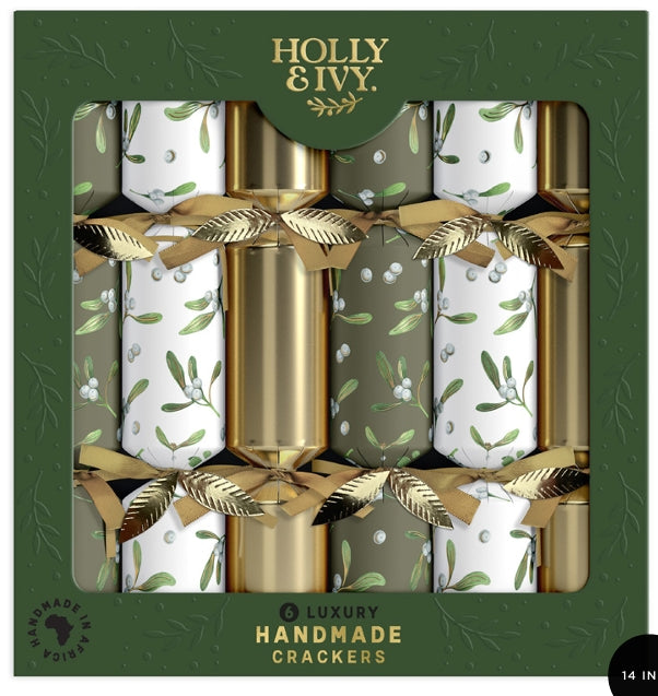 Holy & Ivy Luxury Crackers - Gold & Green Mistletoe